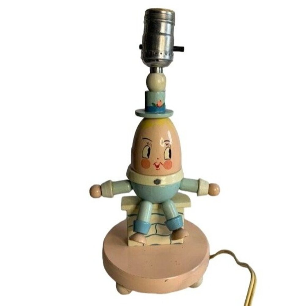 Vintage Wooden Humpty Dumpty Nursery Child's Pink Base Lamp Underwriters